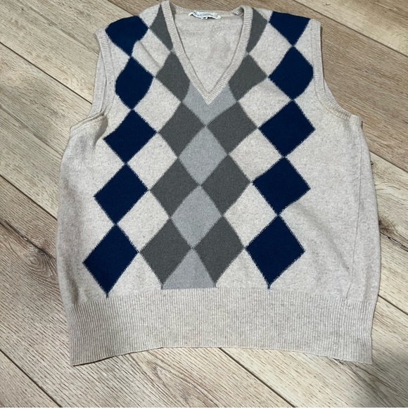 OLEG Cassini angora lana checkered vest with ribbed edging, size 36 or small. - Picture 5 of 8